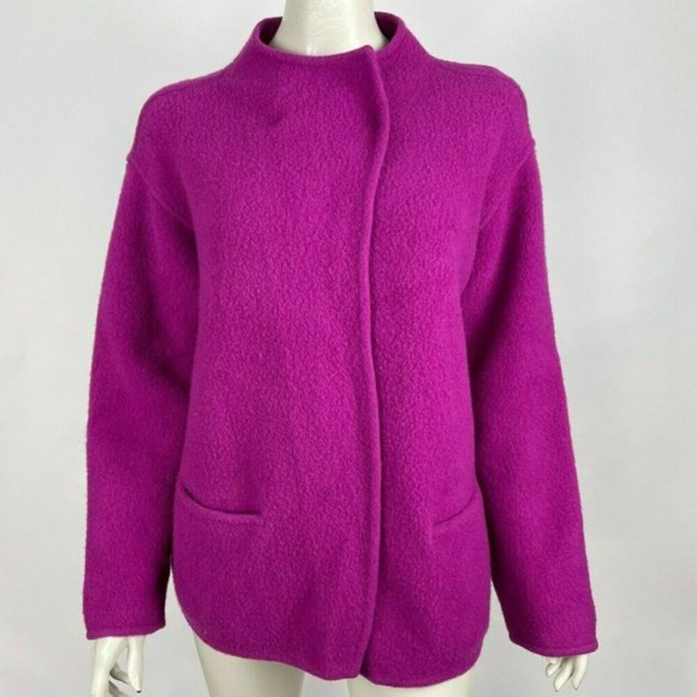 Eileen Fisher Boiled Lambswool Blend Jacket Long Sleeve Pockets Magenta Women‎ S